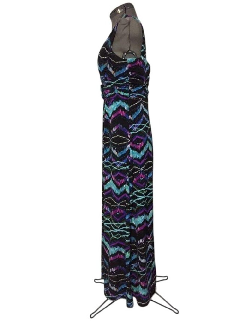 Bisou Bisou Michelle Bohbot Maxi Dress Womens 10P Petite Beaded Chevron Used - Picture 13 of 16